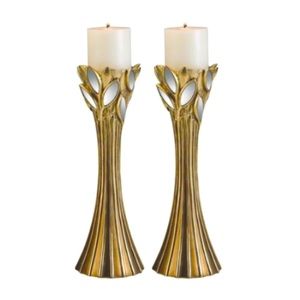 Gaia Gold Candle Holder Set with Mirrored Glass Leaf